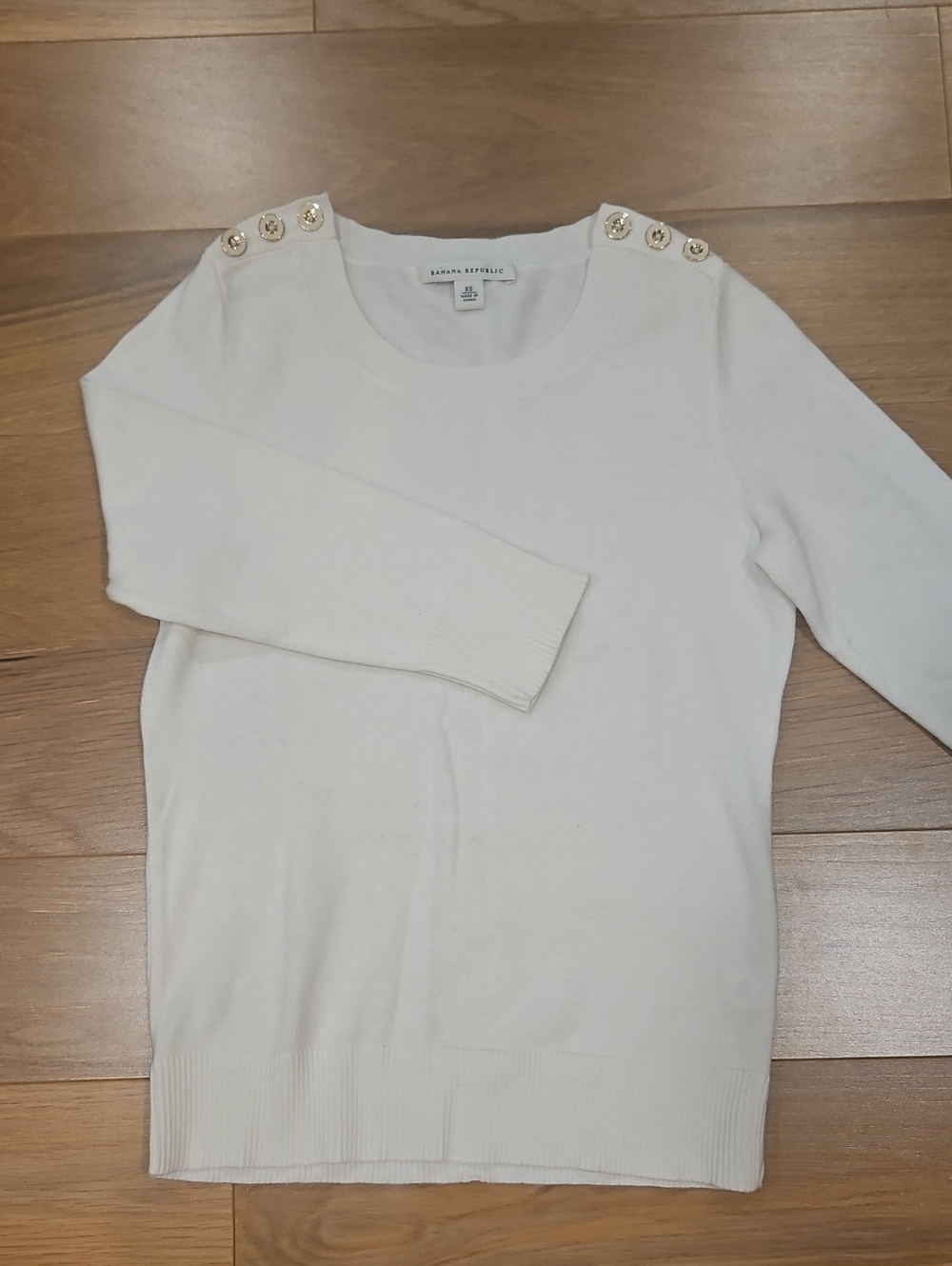 Banana Republic Cream Crewneck Sweater with Gold Shoulder Buttons